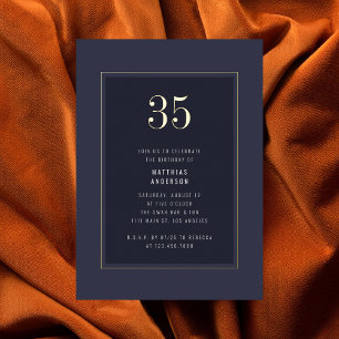 Invitation En Aluminium Cadre minimal élégant doré foncé pour 35e annivers