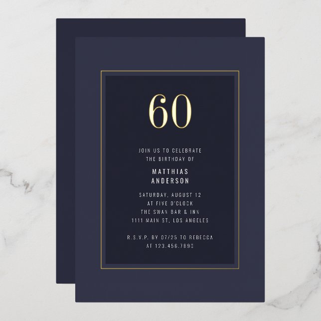 Invitation En Aluminium Cadre minimal élégant or foncé pour 60e anniversai (Recto/Verso)