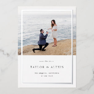 Invitation En Aluminium Cadre Minimaliste Photo Save the Date Argent