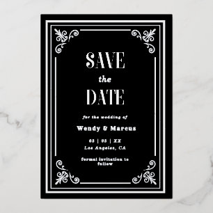 Invitation En Aluminium Cadre noir gothique foncé esthétique Argent réel