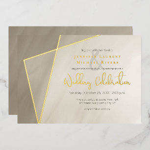Invitation En Aluminium cadre or asymétrique gris antique avec or