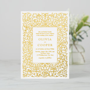 Invitation En Aluminium Cadre Orné Vintage Doré Mariage Classique
