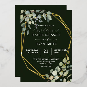 Invitation En Aluminium Cadre rustique eucalyptus et or mariage vert réel