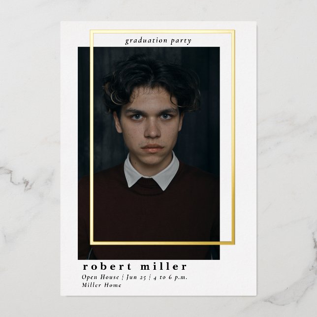 Invitation En Aluminium Cadre simple Moderne Grad Gold Photo Graduation (Recto)