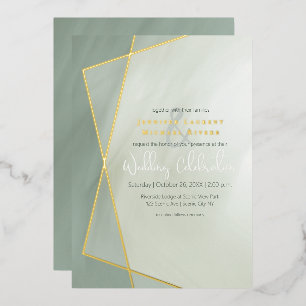 Invitation En Aluminium cadre typographique en or jade grisé mariage or