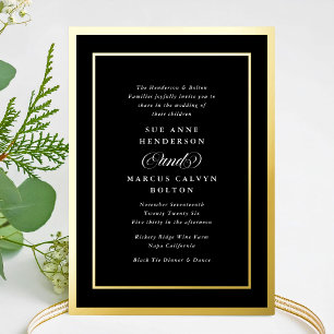Invitation En Aluminium Cadres de mariage formels noir blanc classique or