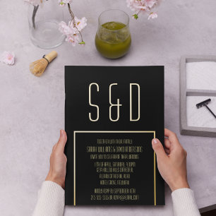 Invitation En Aluminium Cadres d'or minimaux Élégant Mariage noir