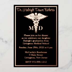 Invitation En Aluminium Caduceus Médicale School Graduation Black/Rose Gol