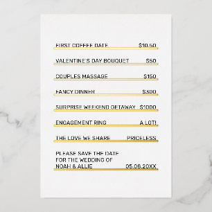 Invitation En Aluminium Café Menu Plaisir unique Enregistrer la date