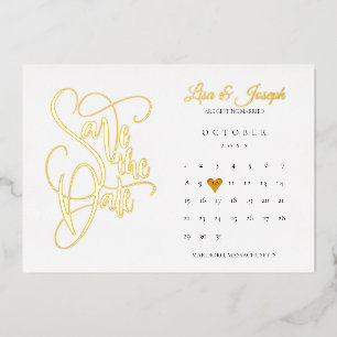 Invitation En Aluminium Calendrier Love Heart Enregistrer la date Gold