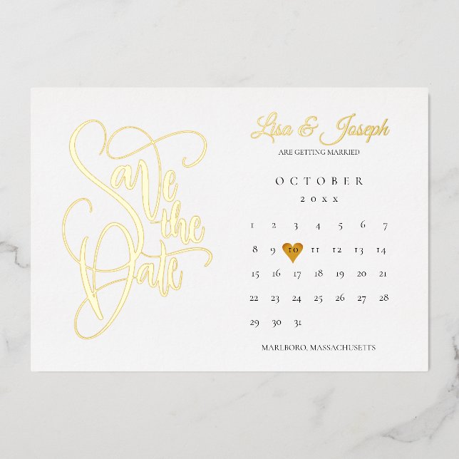 Invitation En Aluminium Calendrier Love Heart Enregistrer la date Gold (Recto)