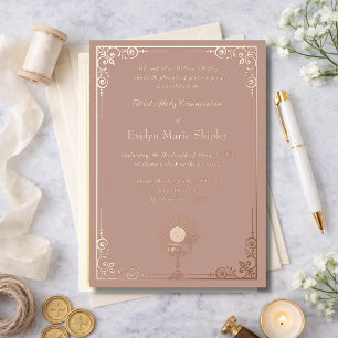 Invitation En Aluminium Calice Communion Rose Gold Rose Poussiéreux