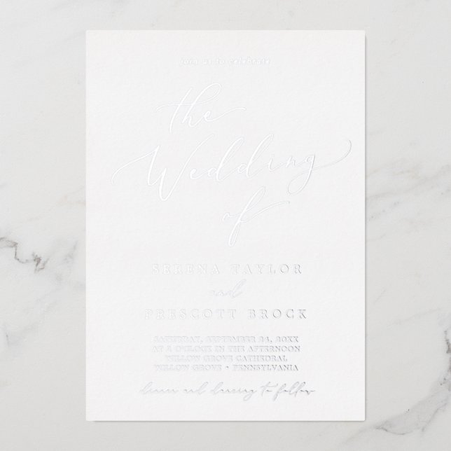 Invitation En Aluminium Calligraphie À Huile D'Argent Délicate Le Mariage  (Recto)
