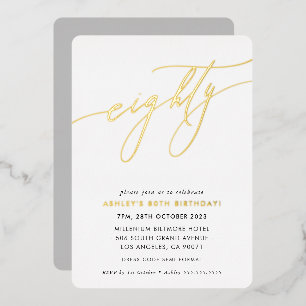 Invitation En Aluminium Calligraphie chic minimaliste 80 ans or