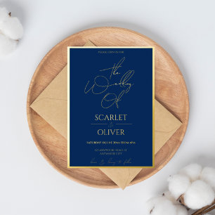 Invitation En Aluminium Calligraphie contemporaine marine et mariage d'or