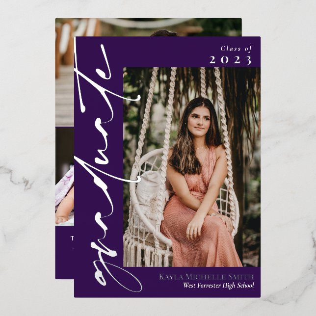 Invitation En Aluminium Calligraphie d'argent violet foncé (Recto/Verso)