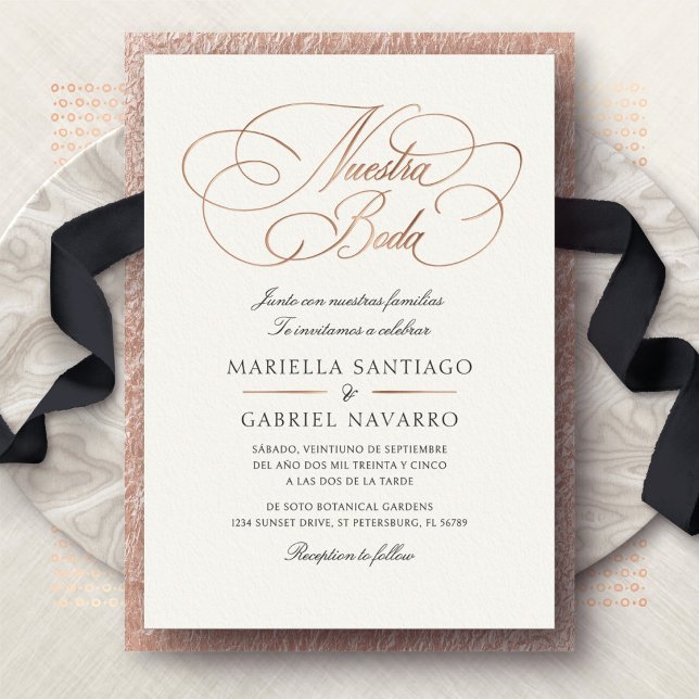 Invitation En Aluminium Calligraphie de langue espagnole Notre mariage Wed (Créateur téléchargé)