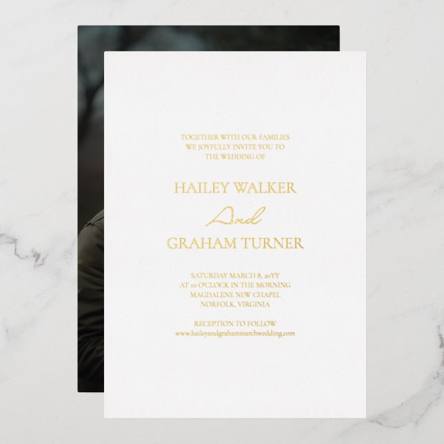 Invitation En Aluminium Calligraphie de script classique Mariage photo bla (Recto/Verso)