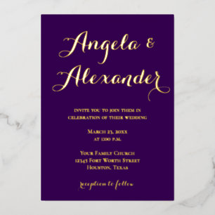Invitation En Aluminium Calligraphie décorative moderne Mariage violet fon