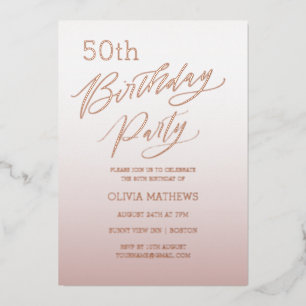 Invitation En Aluminium Calligraphie d'or Rose 5e anniversaire