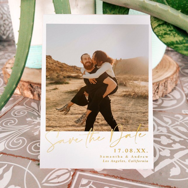 Invitation En Aluminium Calligraphie élégante simple 2 photos enregistrer  (Créateur téléchargé)