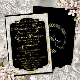 Invitation En Aluminium Calligraphie Faux Gaufrage Élégant - Noir/Blanc