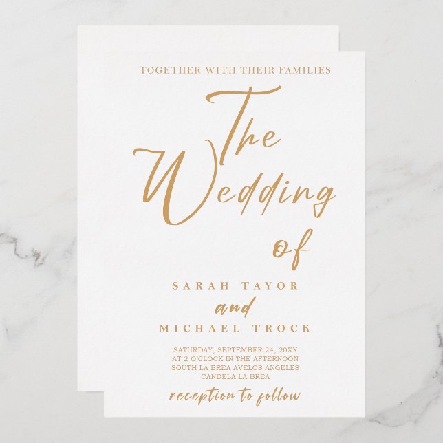 Invitation En Aluminium Calligraphie Gold Elegant |Faire-part de mariage b (Recto/Verso)