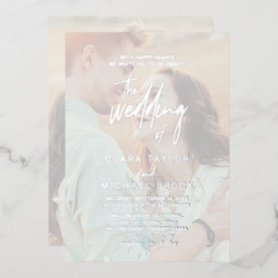 Invitation En Aluminium Calligraphie lunaire   Mariage photo Silver Foil