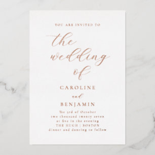 Invitation En Aluminium Calligraphie Mariage Rose Gold Minimaliste Élégant