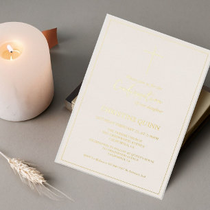 Invitation En Aluminium Calligraphie minimaliste confirmation ivoire et or