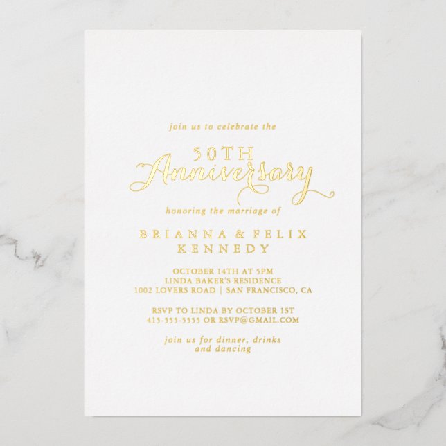 Invitation En Aluminium Calligraphie moderne 50e anniversaire de mariage O (Recto)