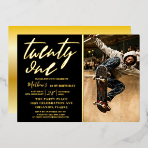 Invitation En Aluminium Calligraphie moderne Black & Gold 21'st Birthday