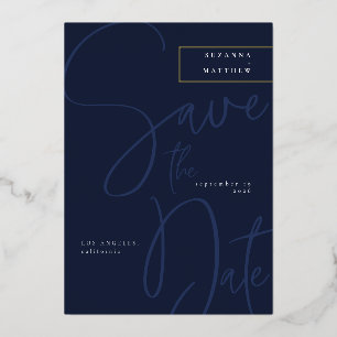 Invitation En Aluminium Calligraphie moderne bleu foncé Enregistrer le Mar