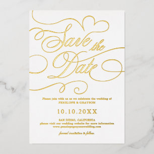 Invitation En Aluminium Calligraphie moderne dorée intemporelle Enregistre