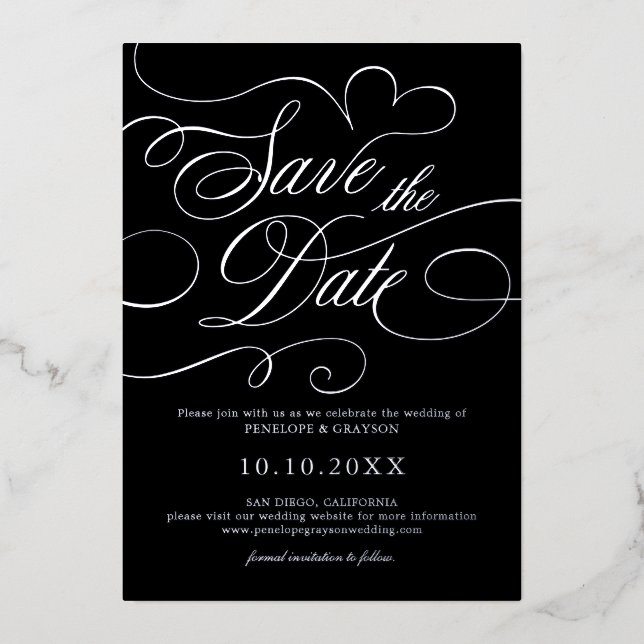 Invitation En Aluminium Calligraphie moderne intemporelle Argent Enregistr (Recto)