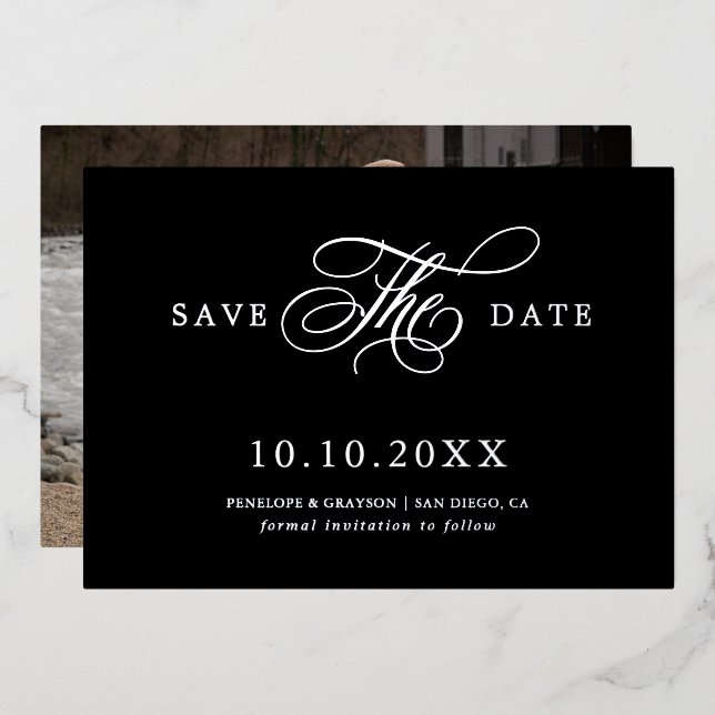 Invitation En Aluminium Calligraphie moderne intemporelle Argent Enregistr (Recto/Verso)