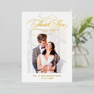 Invitation En Aluminium Calligraphie moderne mariage d'or intemporel Merci