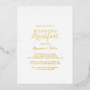 Invitation En Aluminium Calligraphie moderne Mariage Petit déjeuner Or
