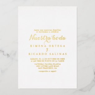 Invitation En Aluminium Calligraphie moderne Nuestra Boda Mariage Gold