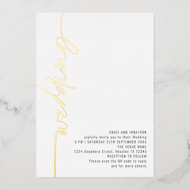Invitation En Aluminium Calligraphie moderne QR Code Mariage Real Foil Inv (Recto)