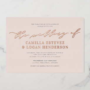 Invitation En Aluminium Calligraphie moderne Script Mariage Blush Rose or