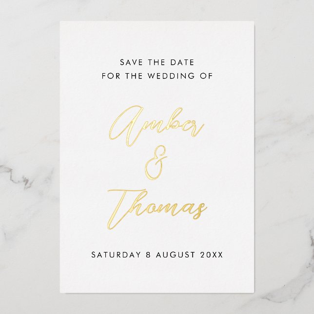 Invitation En Aluminium Calligraphie moderne simple Enregistrer la date Re (Recto)