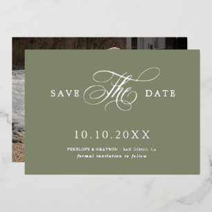 Invitation En Aluminium Calligraphie moderne Vert Sauge Argent Date de l'é