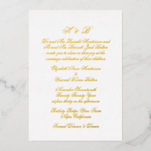 Invitation En Aluminium Calligraphie Monogramme Or et blanc Mariage offici