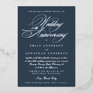 Invitation En Aluminium Calligraphie Navy 25e Anniversaire de Mariage Arge