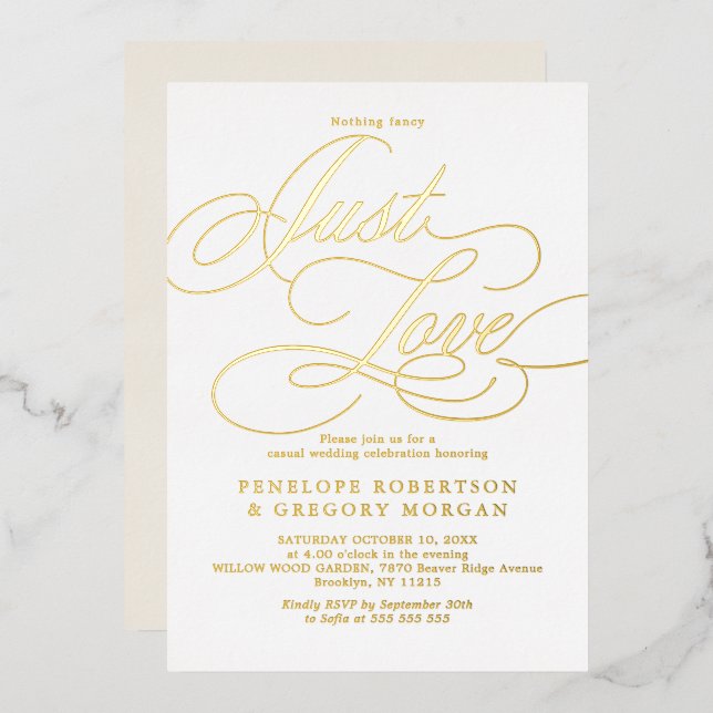 Invitation En Aluminium Calligraphie or rien fantaisie juste amour mariage (Recto/Verso)