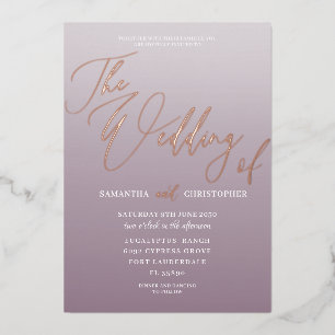 Invitation En Aluminium Calligraphie Or Rose moderne & Mauve