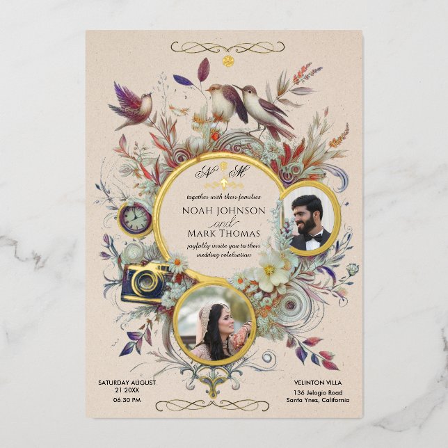 Invitation En Aluminium Calligraphie romantique Monogramme Mariage photo (Recto)