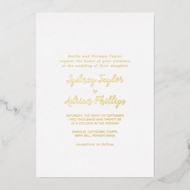 Invitation En Aluminium Calligraphie simple Gold Back Formel Mariage Gold (Recto)