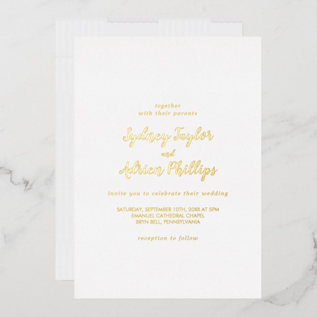 Invitation En Aluminium Calligraphie simple Gold Back Mariage Décontracté  (Enveloppe)